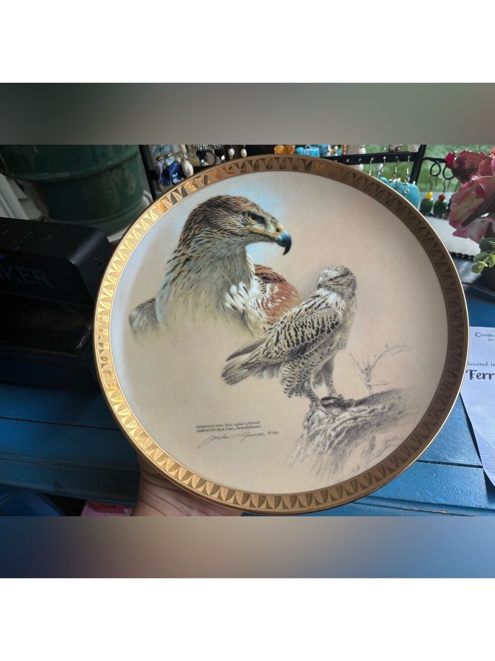 VINTAGE Limited “Ferruginous Hawk” Collector Plate by Michael Dumas •Certificate